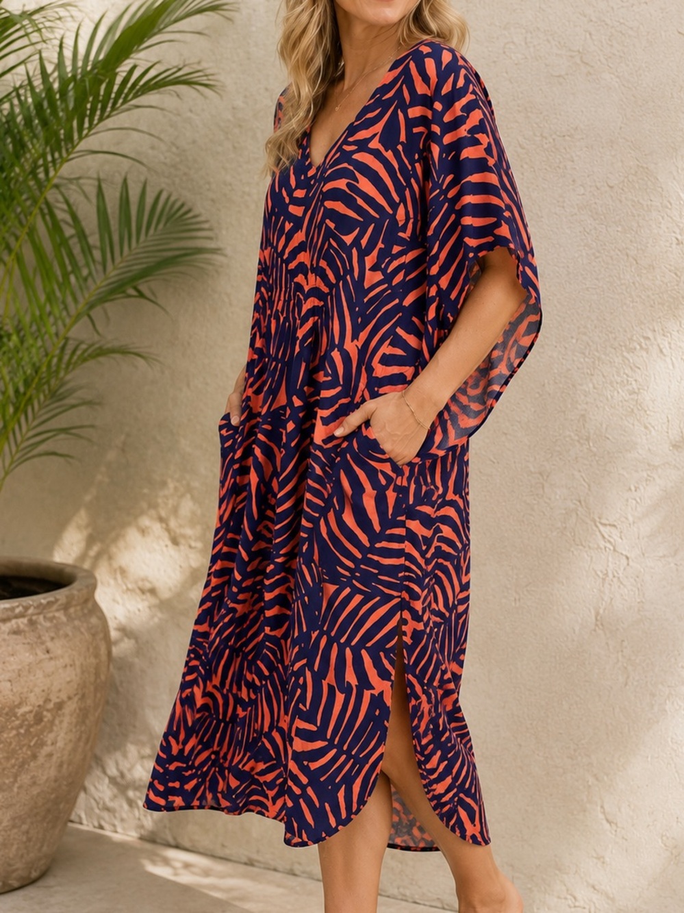 Joyspun Women’s Tropical Print Caftan Cover-Up Vacation Resortwear Size XL 16-18